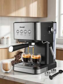 OCTAVO 20巴专业意式浓缩咖啡机，带奶泡器，不锈钢材质，50盎司可拆卸水箱，黑色 - 查看 1