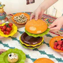 Bộ đồ ăn bằng nhựa hình xương hamburger mới, đĩa dễ thương, bát salad, đĩa tráng miệng, đĩa đựng gia vị hoạt hình. - Nhiều màu - Xem 4