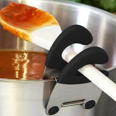 1个不锈钢厨房用具架 - 可放置汤勺、锅具和厨房工具 - 多功能夹子（颜色随机发货）