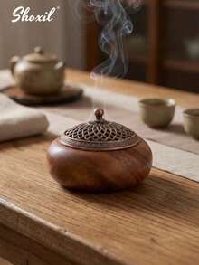 shoxil 1 pièce Brûle-encens en bois de noyer, diffuseur d'aromathérapie d'intérieur avec encens de santal, décoration de cérémonie du thé, décoration pour la maison, le salon, le bureau, la chambre, cadeau pour le Ramadan - Encensoir - Voir 4