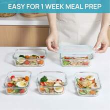 8PCS Glass Food Storage Containers With Lids, Food Storage Containers, Leak-Proof, Suitable For Fruits, Vegetables, Kitchen, Picnic, Meal Preparation, Refrigerator - Màu xanh lam - Xem 2