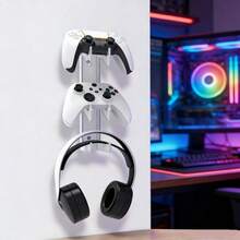 1PC Acrylic Wall-Mounted Gaming Controller And Headset Holder Adhesive-Free Universal Mount Transparent Display Stand, Designed For Gamers Home Gaming Room Decor - Multicolor - View 2