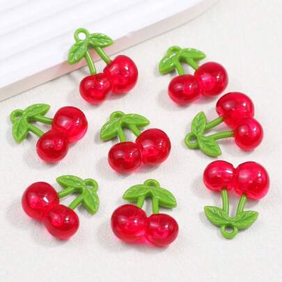 5 ชิ้น จี้รูปผลเชอร์รี่ สำหรับทำเครื่องประดับ DIY, อุปกรณ์เสริมทำมือสำหรับสร้อยคอ, ต่างหู, สร้อยข้อมือ, ตกแต่งกระเป๋าเป้