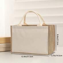 Bolso de mano de mujer de lino retro de unicolor, de gran capacidad, reutilizable para uso diario, compras y reuniones - Albaricoque - Ver 10
