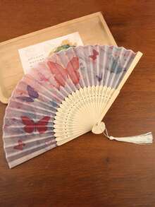 1pc New Chinese Style Vintage Folding Fan, Portable For Women In Summer, Suitable For Hanfu, Cheongsam, Dance, Photography, Bamboo Fan, Chinese Style, Bridal, Bridesmaid, Various Festival & Party Themes,Holiday,Travel For Outdoor Activities, Vacation, Travel, Outfit Accessories, And Gifting - Multicolor - View 4