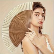 1Pc Vintage Bamboo Folding Hand Fan, Portable Summer Handheld Fan, Wooden Frame Bamboo Decor, Ideal For Mother's Day, Graduation, Birthday Gift & Accessories - 原色 - 查看 1