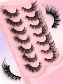 7对猫眼假睫毛，黑色绑带，猫眼造型，短款柔软3D仿貂毛假睫毛，打造自然妆容，条状假睫毛，睫毛，假睫毛 - 查看 5