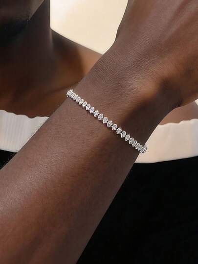 1条极简水滴形立方氧化锆网球手链，男女通用镀金链手链，送给女友、闺蜜、情侣、派对、音乐节的珠宝礼物