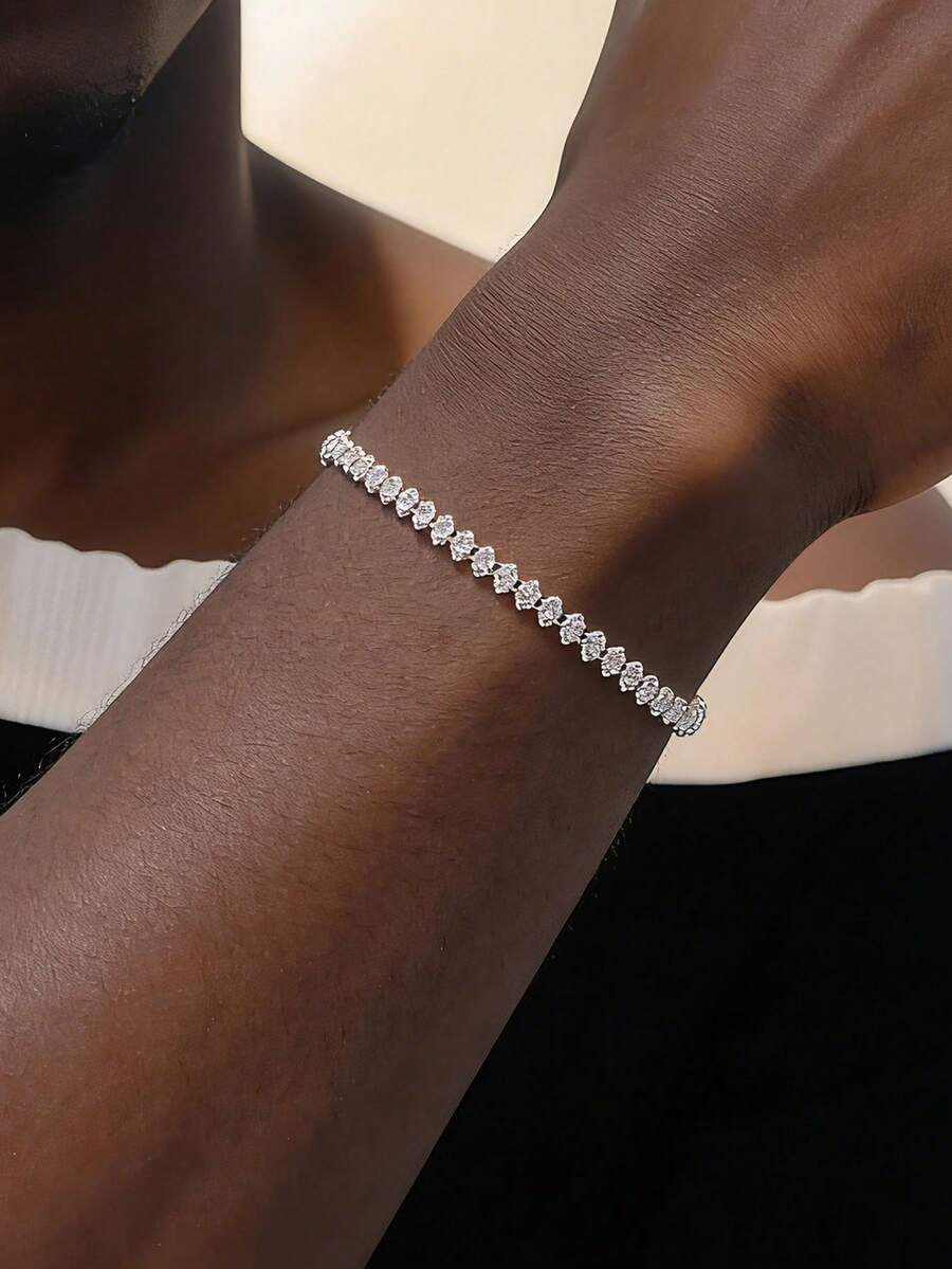 1条极简水滴形立方氧化锆网球手链，男女通用镀金链手链，送给女友、闺蜜、情侣、派对、音乐节的珠宝礼物 - Bracelet - 查看 1