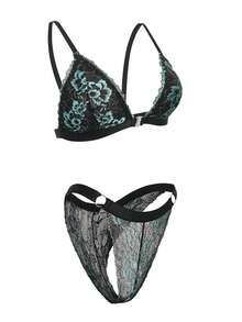Women's Embroidered Lace French Romantic Comfortable Sexy Lingerie Set - Black - View 8