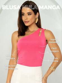 Women's Basic One Shoulder Sleeveless Blouse - Hot Pink - View 3