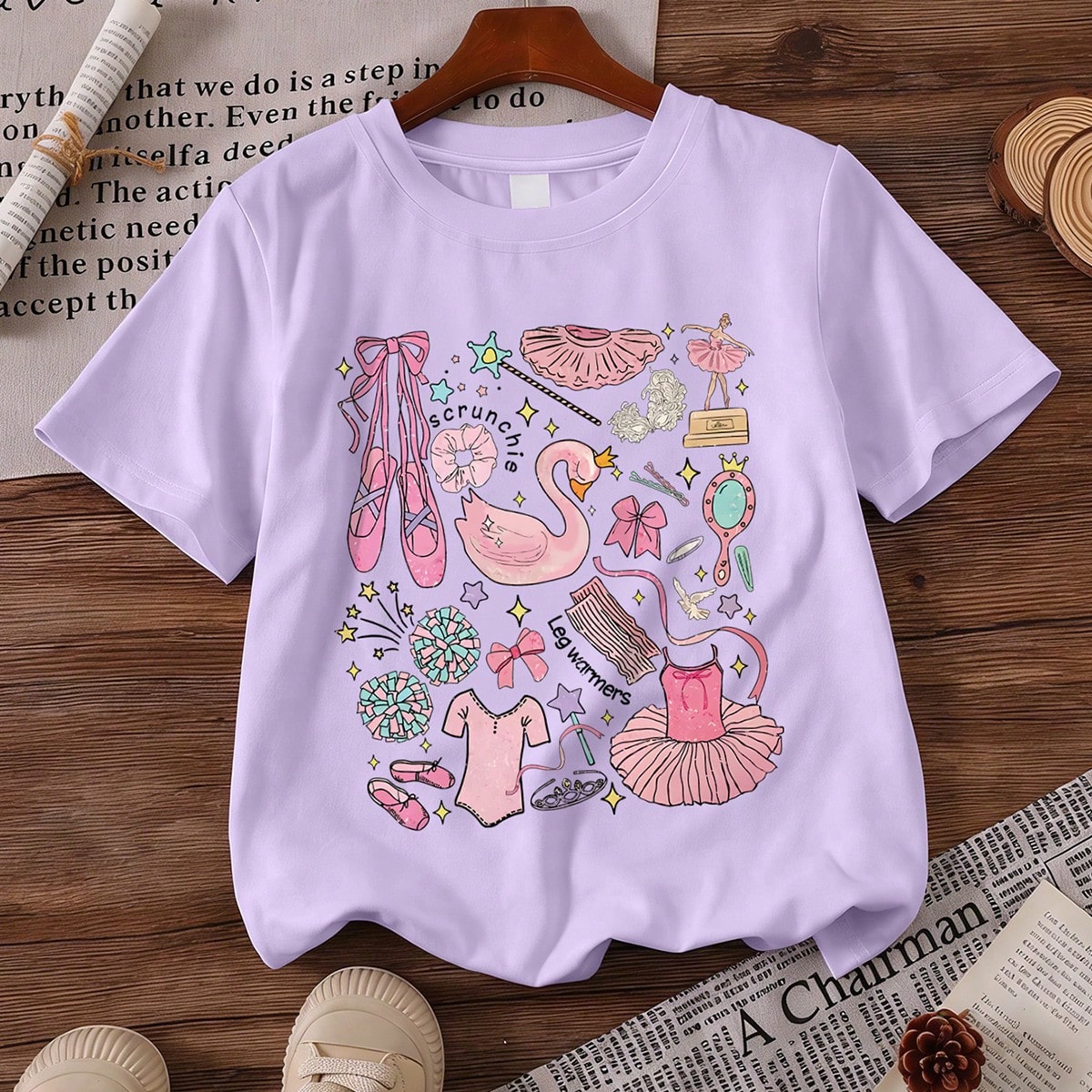 Camiseta de manga corta con cuello redondo y estampado gráfico de estilo lindo, nueva ropa cómoda de primavera/verano para niñas