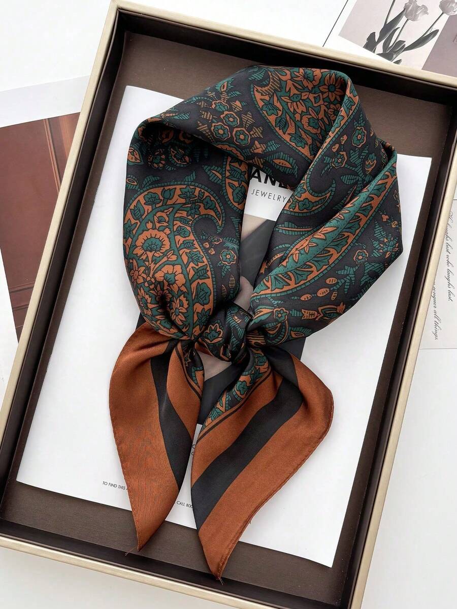 1pc Handkerchief Plain Neck Scarf For Women Small Shawls Wraps Bandana Head Scarfs Square Headband Hijab Scarves - Brown - View 1