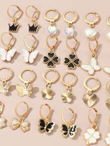 24件套女孩爱心、蝴蝶、仿珍珠、蝴蝶结花朵耳环套装，时尚派对配饰，女孩礼物 - 彩色 - 查看 2