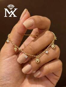 1pc Romantic S925 Sterling Silver Zirconia Stone Bracelet, Exquisite Jewelry, Gift For Women, Girlfriend, Ladies Jewelry, Wedding Engagement Bride Jewelry - Love - View 1