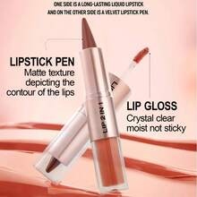 QIUFSSE Lip Liner & Gloss Lipstick Combo - 2 In 1 Dual-Ended Lip Combo Set, Black Velvet Matte Lip Liner & Buildable Clear Mirror Glowy Lip Gloss Kit For Women, Long Wear Shiny Plumping Finish, 05 - 2In1 Lipstick Lipgloss#05 - 查看 7