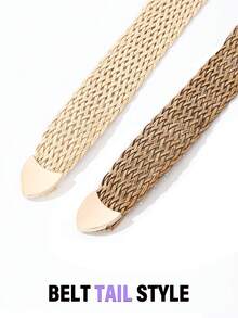 1条女士宽编织腰带草编腰带不规则金属扣可调节波西米亚风腰带夏季沙滩裙腰带 - 編織皮帶 - 查看 5