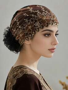 1pc Women Crochet Muslin Headscarf Cap, Suitable For Daily Use - MZ488 - View 2