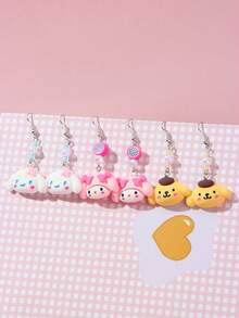 SANRIO Bộ 3 đôi bông tai hạt nhựa dễ thương cho bé gái, thích hợp làm quà tặng cho các bữa tiệc, trường học, sinh nhật. - Nhiều màu - Xem 2