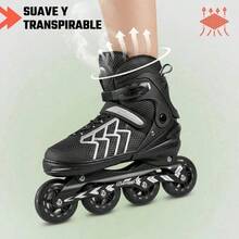 Patines 4 Ruedas Linea Luces Led Profesionales Niños Adultos Color Negro Talla De Los Patines Gn Cm 24.5-27.5 Tamaño De Las Ruedas 82 Mm - Negro1 - Ver 3