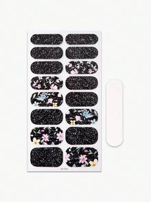 16 miếng dán móng tay họa tiết hoa đen lấp lấp, dễ dán, hoàn hảo cho việc tự làm móng nghệ thuật hàng ngày tại nhà của phụ nữ. - màu đen - Xem 4