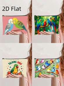 1个鹦鹉图案时尚拉链钱包，可作零食袋、化妆品收纳包、双面印花化妆包、学生文具袋、节日礼物 - 1个活泼有趣的鹦鹉西瓜蛋糕化妆包 - 轻便可折叠拉链设计，适合女士和朋友 - 彩色 - 查看 2