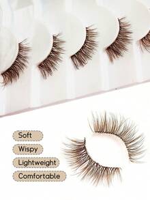Asiteo 7 Pairs Brown Half-Strip Natural Eyelashes With Transparent Band, Soft & Fluffy Cat Eye Style, Natural Short Accent Lashes, 3/4 Lashes, Reusable Eyelash Set - 棕色 - 查看 5