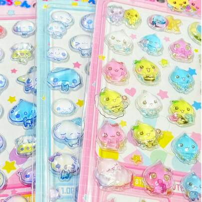 1张随机儿童手工艺术互动贴纸，复古迷你水滴3D水晶贴纸，可爱闪光雨滴水晶凝胶DIY装饰贴纸