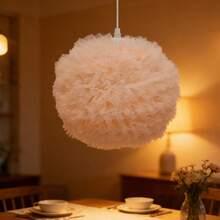 25cm Warm & Romantic Spherical Fabric Lamp Shade, Beige & Pink, Collapsible & Stackable, Suitable For Table Lamp Or Pendant Light (Lamp Shade Only) - 25cm Apricot Pink Sewn Yarn Spherical Lampshade - View 1