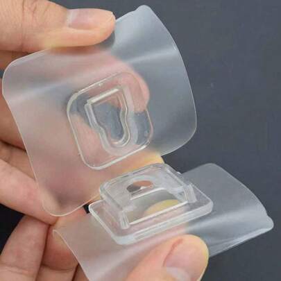 免钻孔透明双钩路由器收纳架，带背胶，壁挂式支架