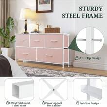 8-Drawer Dresser For Bedroom, Anti-Tip Tall Storage Organizer Chest Of Drawers With Wooden Top And Metal Frame Fabric Bins For Closet, Living Room, Hallway, Entryway, Black,Local Delivery - 粉色 - 查看 11