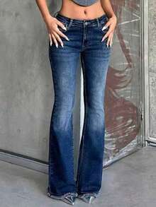 ARWY Ombre Flare Leg Pocket Casual Washed Cat Whisker Skinny Flare Jeans, Suitable For Daily, Airport, Travel, Holiday, School, Teacher's Day, Christmas, Halloween, Carnival Spring - Dark Wash - View 4