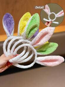 1 件装女士毛绒多色拼接立体兔耳发箍发饰，适合日常佩戴，夏季、假日、旅行 - 彩色 - 查看 4