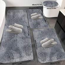 Bathroom Rug Set 4 Piece, Soft Absorbent Bath Mats And U-Shaped Contour Toilet Rug, Machine Wash Dry, Plush Shaggy Bath Mats For Bathroom, Bathroom Rug Mat Set 4 Piece, Shaggy Bath Set, Non-Slip Ultra Soft Carpet Mats, Absorbent With U-Shaped Toilet For Bathroom, Tub, Shower - Xám - Xem 1