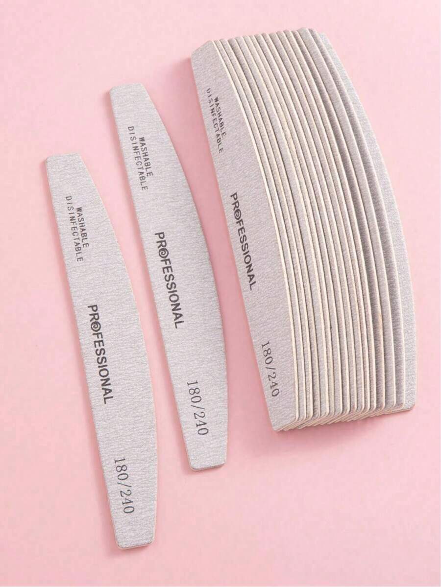 7pcs Grey Crescent Shaped Thin Nail Files 180/240 Grit Wooden Manicure Tools - Light Grey - View 1