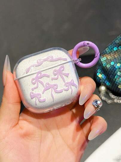 1个紫色蝴蝶结设计TPU耳机保护套+挂绳，兼容 1/2/3/Pro、Pro 2无线蓝牙耳机保护套