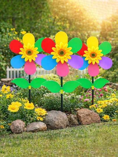 1/2PCS Windmill For Garden, Colorful 8-Blade Sunflower Wind Spinner, Suitable For Outdoor Yard, Garden Decor, Wedding, Birthday, Party Decoration, DIY Outdoor Ornament