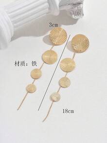 歐美風格流蘇圓盤圖案耳環 - 金黃色 - 查看 5
