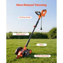 Lawn Edger, 8-Inch Blade Length, 12 Amp Electric Edger Lawn Tool, 4000 RPM, With 3-Position Blade Depth, 65 Mn, Pivoting Handle, Dual Wheels, For Lawns, Driveways, Yards, And Sidewalk Edges - 8" - 查看 6
