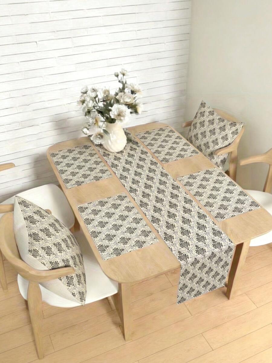 1/4/5/6/7pcs Bohemian Style Abstract Floral Pattern Home Decor Set, Living Room Decor Set, Bedroom Decor Set, Dining Room Decor Set, Linen-Like Material, Multiple Sizes Available, Dining Table Decor, Fireplace Mantel Scarf, Placemats, Coasters, Home Decoration - Multicolor - View 1