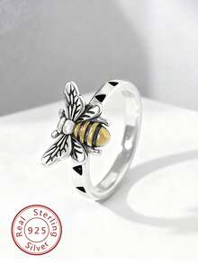 1pc Minimalist Unique 925 Sterling Silver Bee Ring, Exquisite Jewelry Gift For Women - Bee Ring - View 2