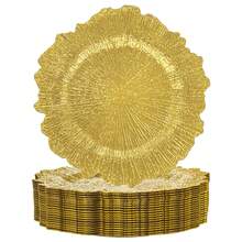 Gold Charger Plates Set Of 20 - 13" Textured Reef Decorative Plate Chargers - Exquisite Plastic Table Settings For Mother's Day Brunch, Bridal Showers & 2026 Graduations - Xem 10