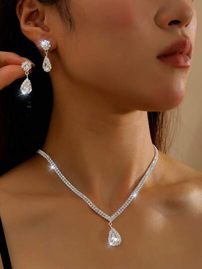 European And American Fashion Geometric Pattern Casual Copper 2-Piece Jewelry Set, Suitable For Brides, Bridesmaids, Parties, Photography, All Year Round