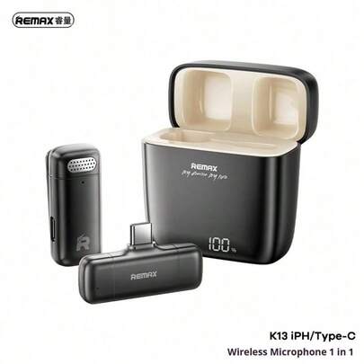 REMAX ميكروفون لاسلكي قابل للتثبيت من ريماكس K13، اتصال فردي، يوفر صوت واضح لبث الفيديو المباشر والتسجيل عبر الهاتف المحمول، هدية عملية لشهر رمضان