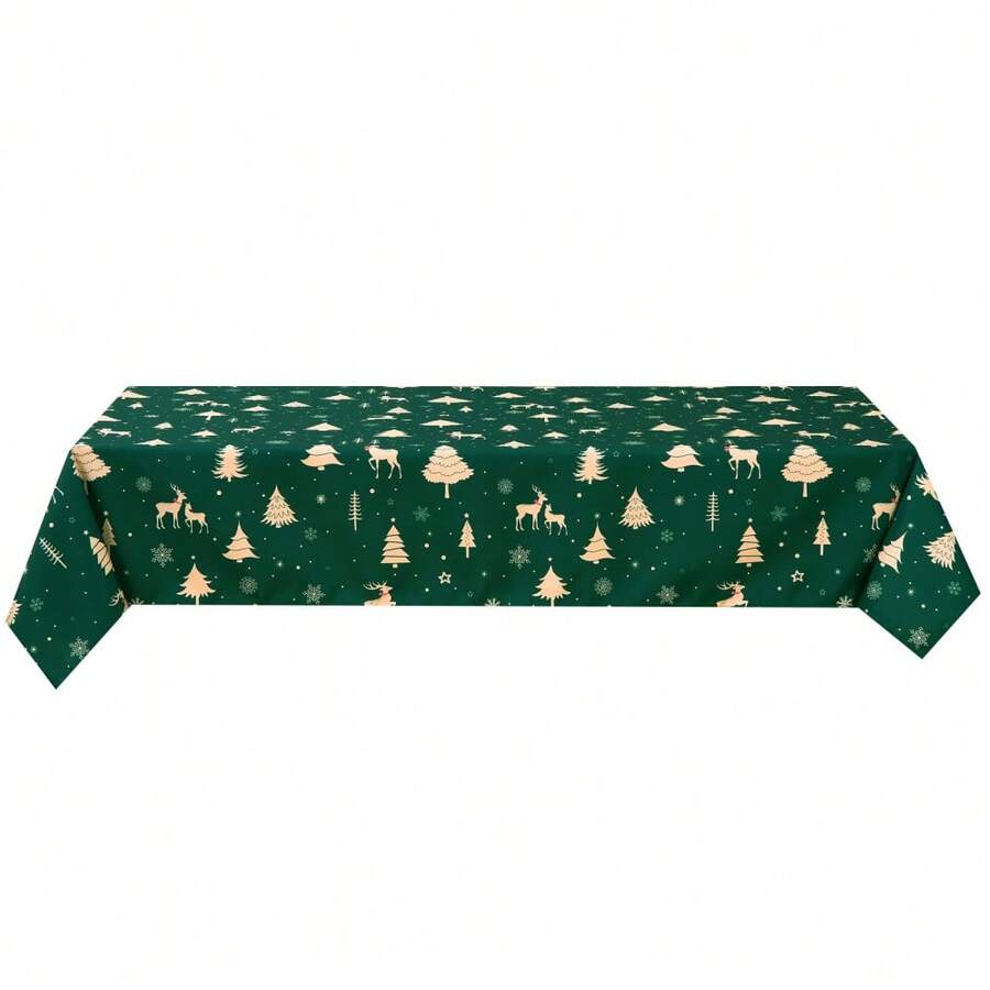 Rectangular Waterproof Christmas Tablecloth - Deer And Tree Design - Durable Polyester - Perfect For Parties, Home And Outdoors - Festive Table Decoration - 60x120/60x102 Inches - Green 54"*54" - View 1
