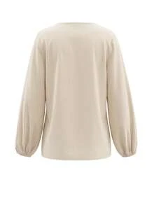 女士休闲波西米亚风V领宽松衬衫 春季 - 杏色 - 查看 6