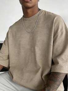 GRDR Men's Retro Round Neck Short Sleeve T-Shirt - Casual Minimalist Fashion - Brown - View 4