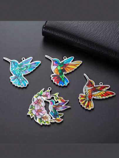 AMAXER 1 pieza Colgante de colibrí y floral de acero inoxidable de colores, minimalista y elegante, adecuado para hacer joyas DIY como pulseras, collares, llaveros