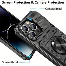 Phone Case: Phone Case for  17 16 15 14 13 11 Pro Max 14 15 16Plus 7 8Plus Series Heavy Duty Shockproof 360° Rotating Metal Stand Mobile Phone Hard Shell with Dual Card Slot Design - Blau - Übersicht 1