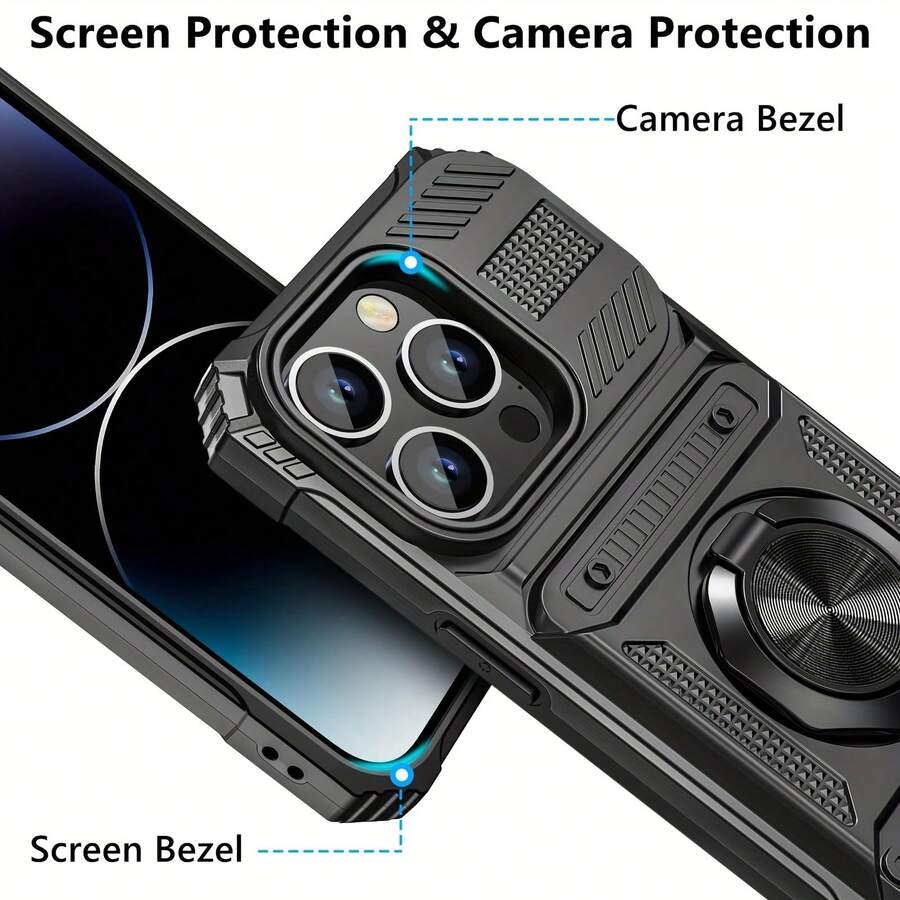 Phone Case: Phone Case for  17 16 15 14 13 11 Pro Max 14 15 16Plus 7 8Plus Series Heavy Duty Shockproof 360° Rotating Metal Stand Mobile Phone Hard Shell with Dual Card Slot Design - Blau - Übersicht 1